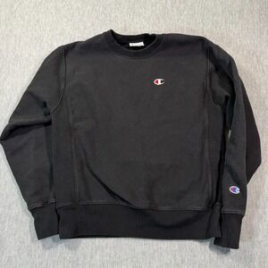 Champion Sweatshirt Adult Medium Black Reverse Weave Pullover Crewneck Logo Top